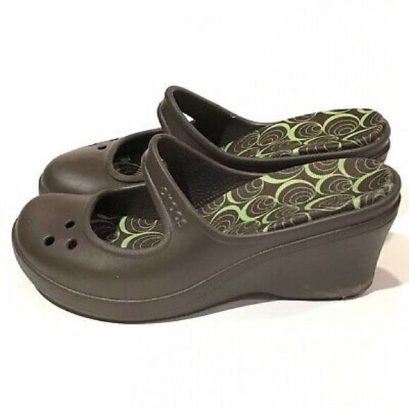 Crocs Frances Mary Janes Brown Wedge 10 Clog - Picture 4 of 8